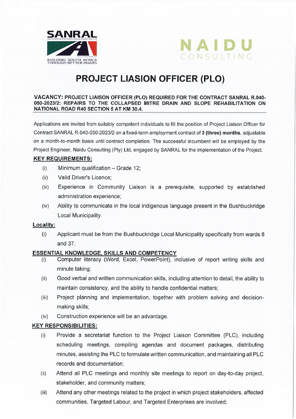 VACANCY: PROJECT LIASION OFFICER